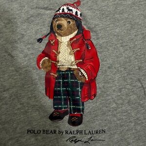 Ralph Lauren Gray Tee with Polo Bear in Red Coat